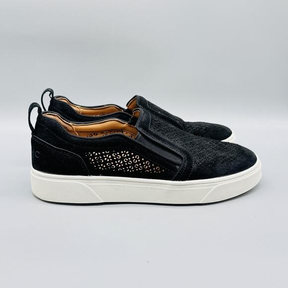 Vionic Shoes Womens 8.5 Black Suede Kimmie Perf Sneakers Slip On Perforated - Picture 1 of 10